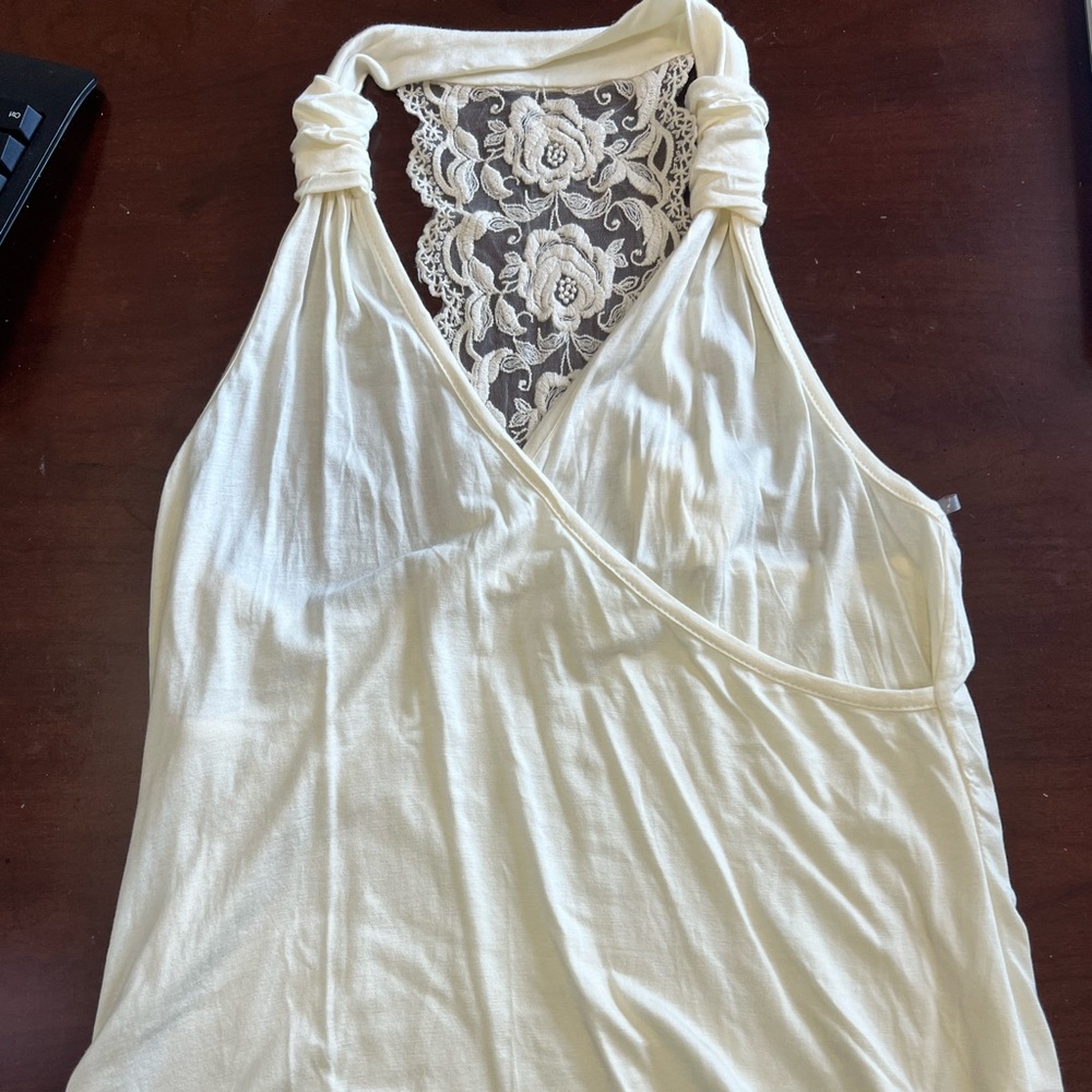 Venus Ivory Spliced Chest Crochet Lace Back Tank Top-NWOT